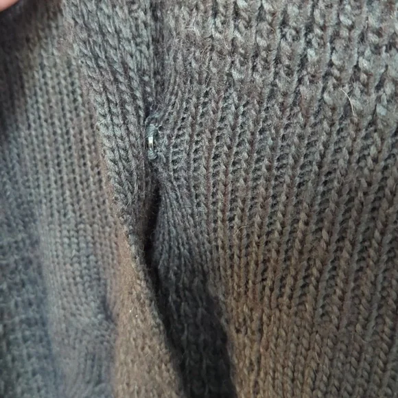 Sioni Gray Wool Blend Rabbit Fur Trim Thick Cable Knit Chunky Cardigan Sweater L - Picture 7 of 10